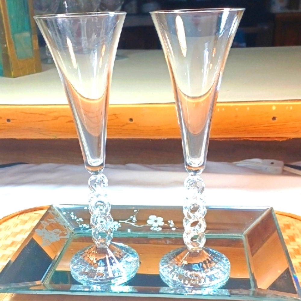 Cristal d'Arques Millennium 2000 Champagne Flutes – Vintage Collectible Set"(2 )